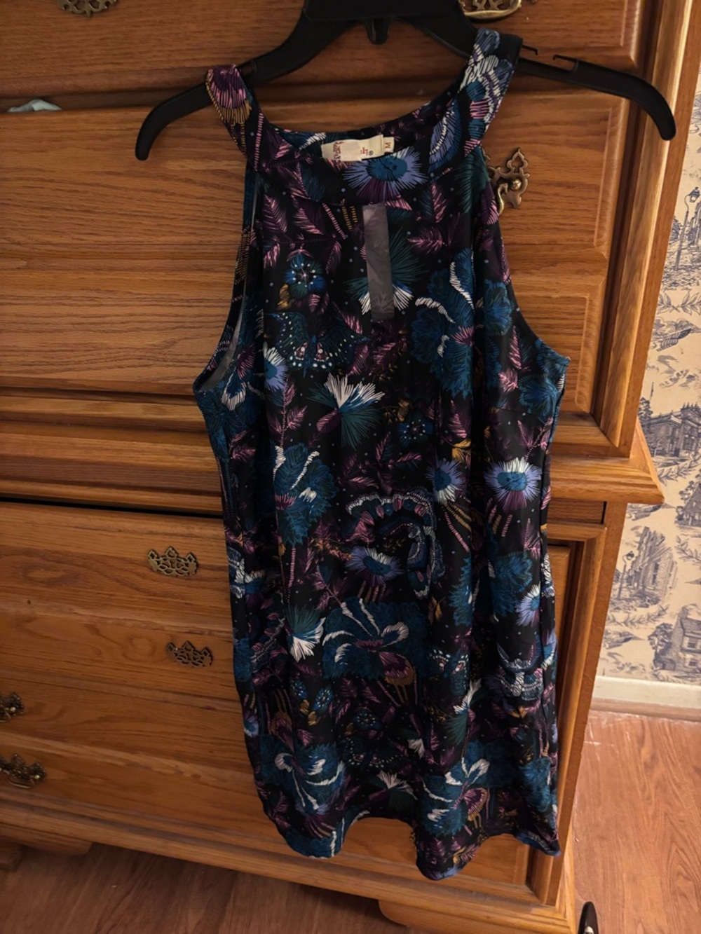 Revo Teal, Purple and Black Floral Halter Dress or top